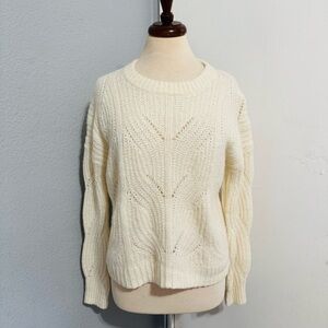 Madewell Women Cream Cable‎ Knit Crew Neck Sweater Size S